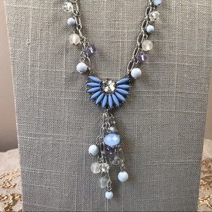 Long periwinkle blue beaded tassel necklace